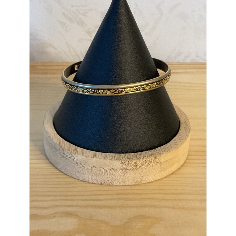 Goldtone Bangle Bracelet With Intricate Pattern Fashion Jewelry